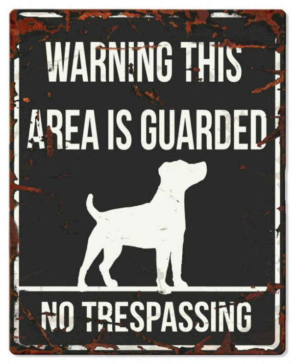 Metallskylt ''Warning'' Jack Russel Svart L