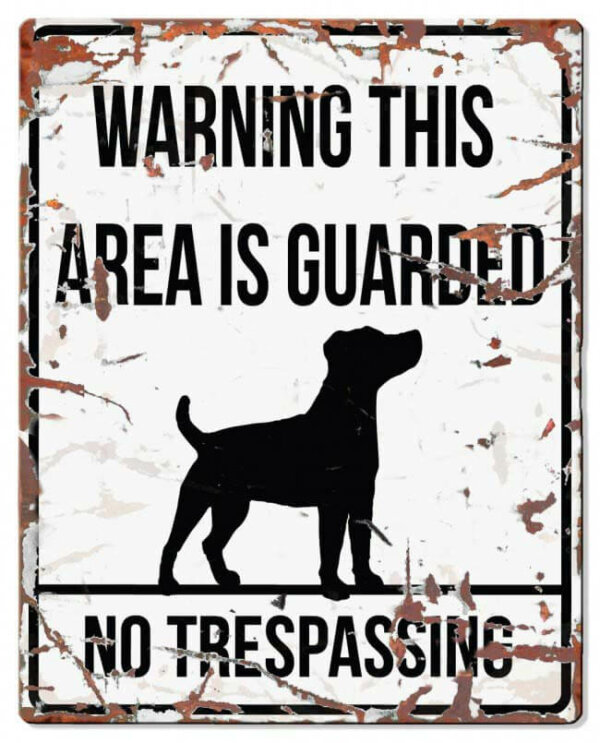 Metallskylt ''Warning'' Jack Russel Vit L